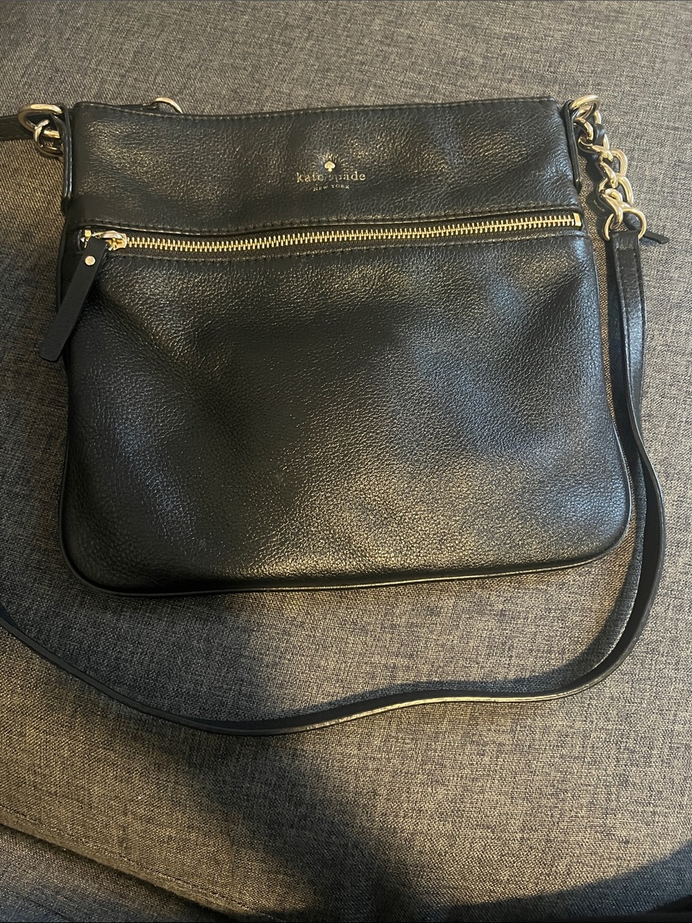 kate spade Black Pebbled Leather Crossbody with Gold Chain Trim